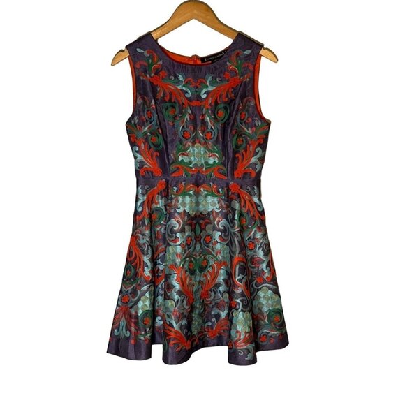 Pankaj and Nindhi Octave Dress Embroidered Orange Purple Lined A-Line Dress 4 - Picture 2 of 11